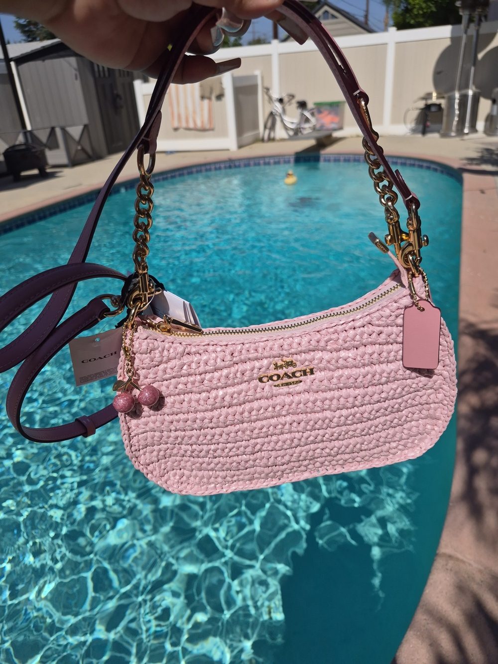 Coach Pink Crochet Mini Shoulder Bag with Pink Strap
